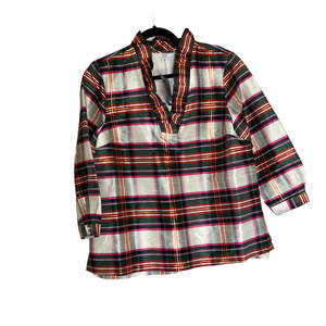 Crown and Ivy Red and Green Plaid Ruffle Neck Shirt‎ Size Large